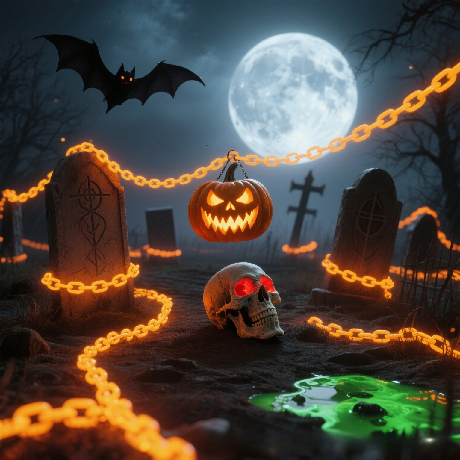 Halloween New Lawn Light Chain Modeling Light Lawn Landscape Ghost Festival Party Atmosphere Decorative