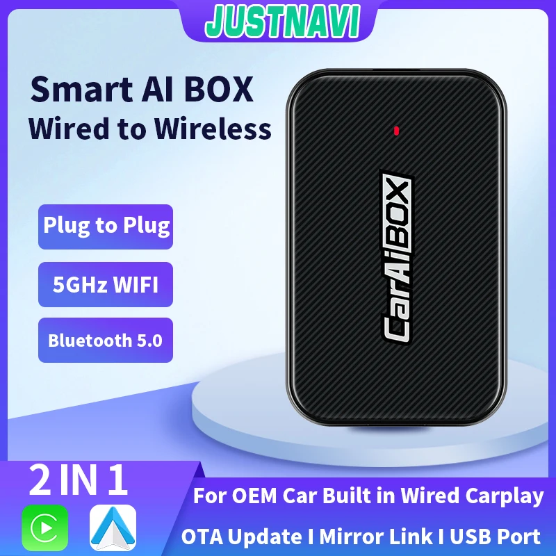Justnavi 2 In 1 Ai Box Usb Plug To Play Per Apple Carplay Ai Box Car Oem Cablato Carplay A Wireless Carplay Android Auto