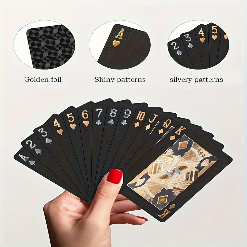 Waterproof Black & Golden Foil Playing Cards - Durable Plastic Poker Deck for Tabletop Games