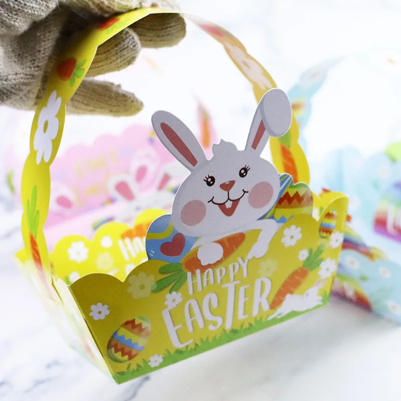 

4Pcs Easter Paper Handle Basket Bunny Chicken Candy Gift Box Storage Basket Happy Easter Party Decoration Kids Gift Wrapping Bag