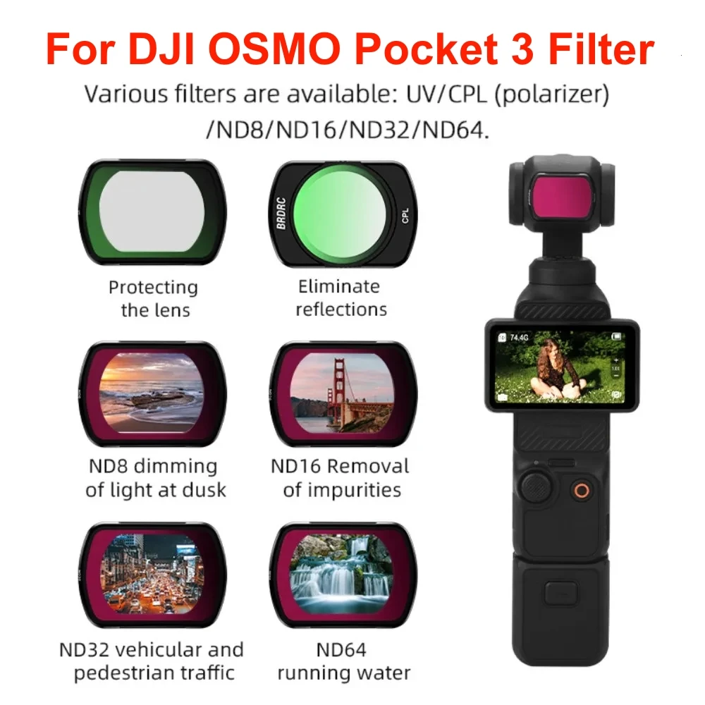 

Для DJI OSMO Pocket 3 Filter линзы с защитой от ультрафиолетовых лучей ND Dimming CPL Polarizer оптический стеклянный фильтр для объектива DJI Pocket 3 аксессуары