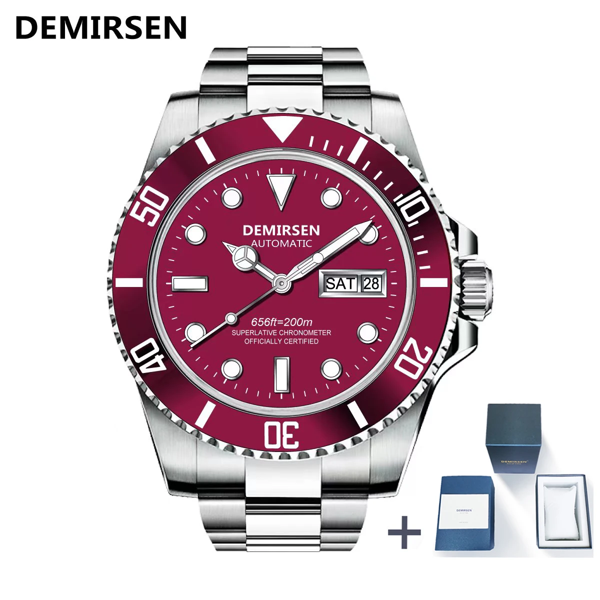 Demirsen Homem Auto Day Date Luxury Ver Sapphire Luminoso Impermeável 200m Diver Automático Mecânico Relógio de Pulso Aço Inoxidável - Image 3
