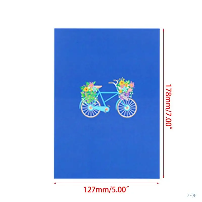 270F 3D Pop-Up Bike Flower Greeting Card with Envelop for Birthday Father's Day