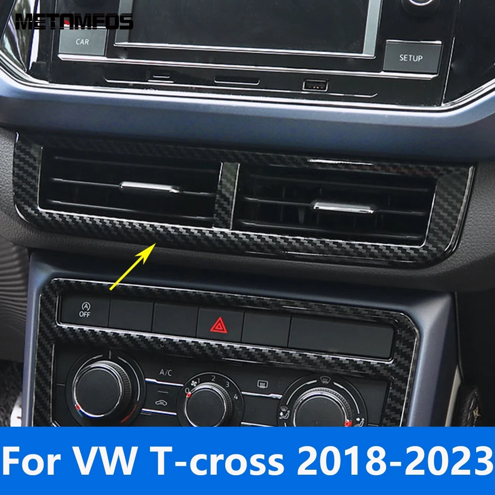 For VW Volkswagen T-cross Tcross 2018-2022 2023 Carbon Fiber Center Console  Air Vent Outlet Cover Trim Accessories Car Styling
