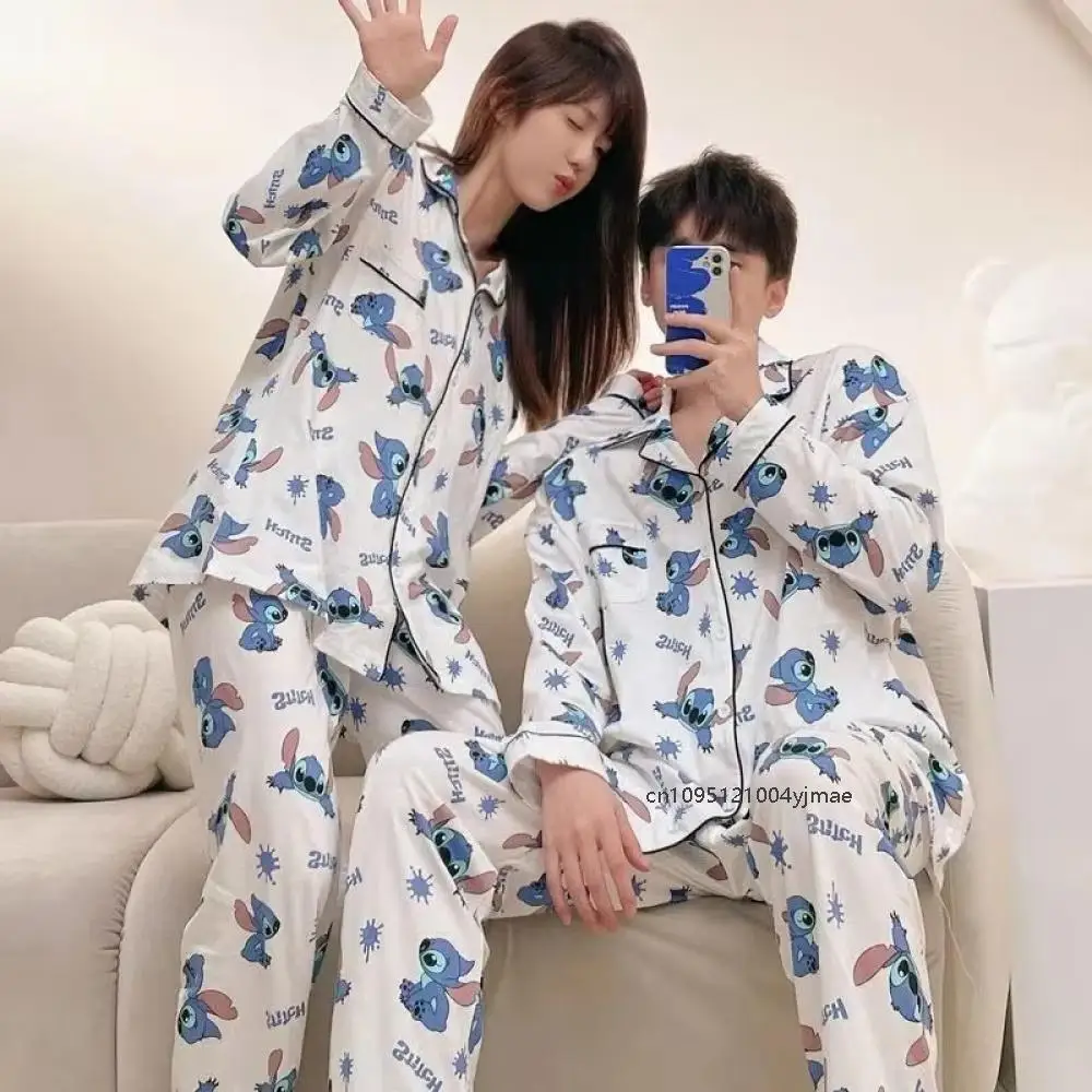Cartoon Disney Lilo & Stitch Pajama Pants Japanese Style Long Sleeve Trousers Spring Autumn Cute Cartoon Couple Homewear Set