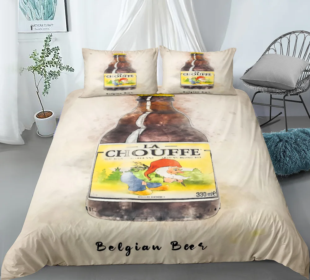 

Belgian Beer Duvet Cover Beverage Bedding Set for Man Dad, Drunkard Twin/Full/King/Queen Size Retro Polyester Comforter Cover