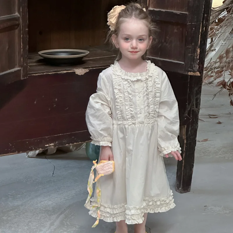 Girls Long Sleeve Ruffled Dress for Spring