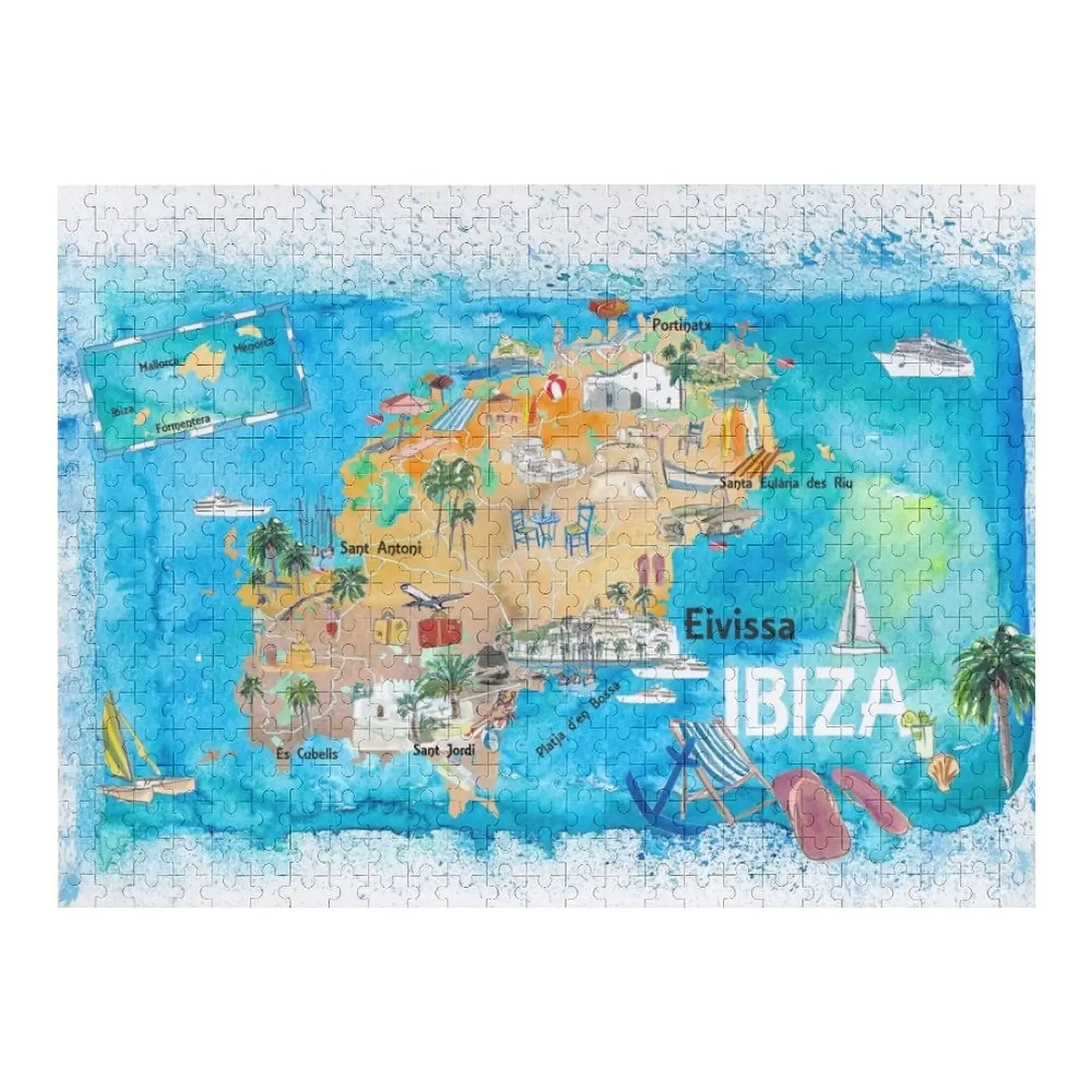 

Ibiza Spain Illustrated Map with Landmarks and Highlights Jigsaw Puzzle Woods For Adults Custom Kids Toy Personalized Toy Puzzle