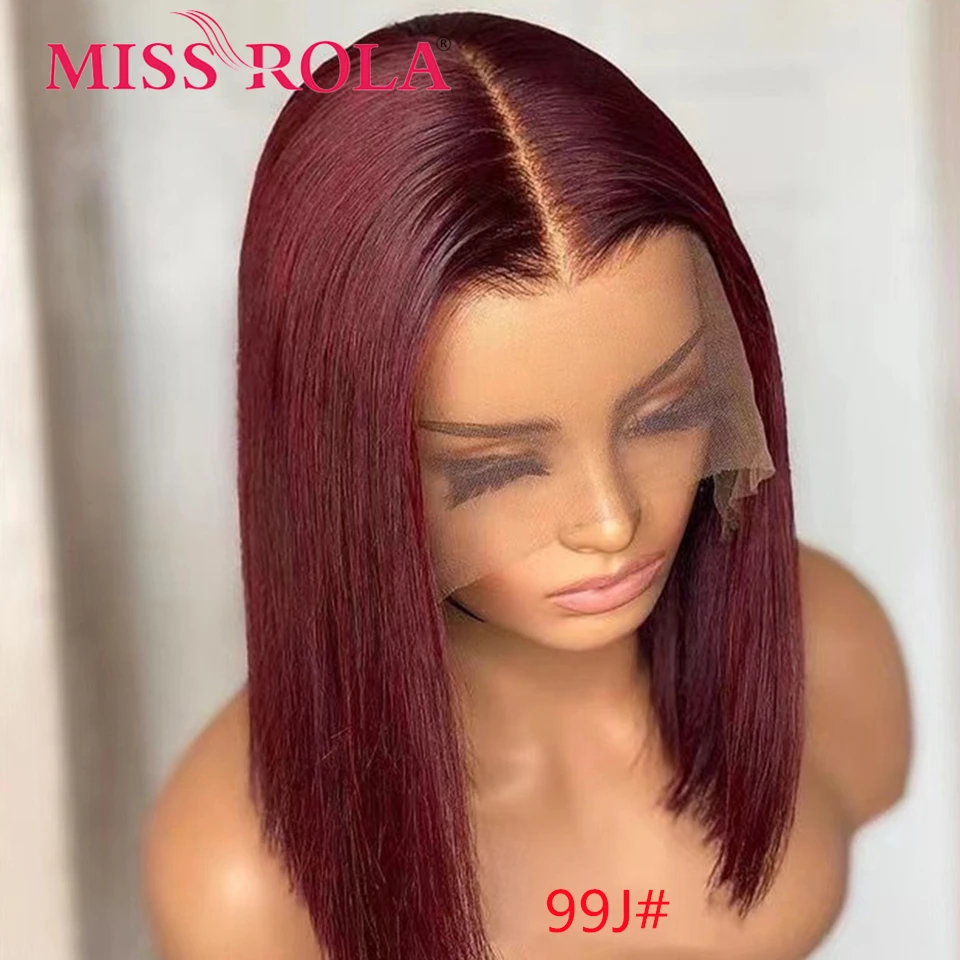 Miss Rola13X4 Lace Frontal Human Hair Bob Wigs Brazilian Remy Hair Straight Bob Wig 1B30 1B99J 1B27 99J Lace Wigs 180% Density