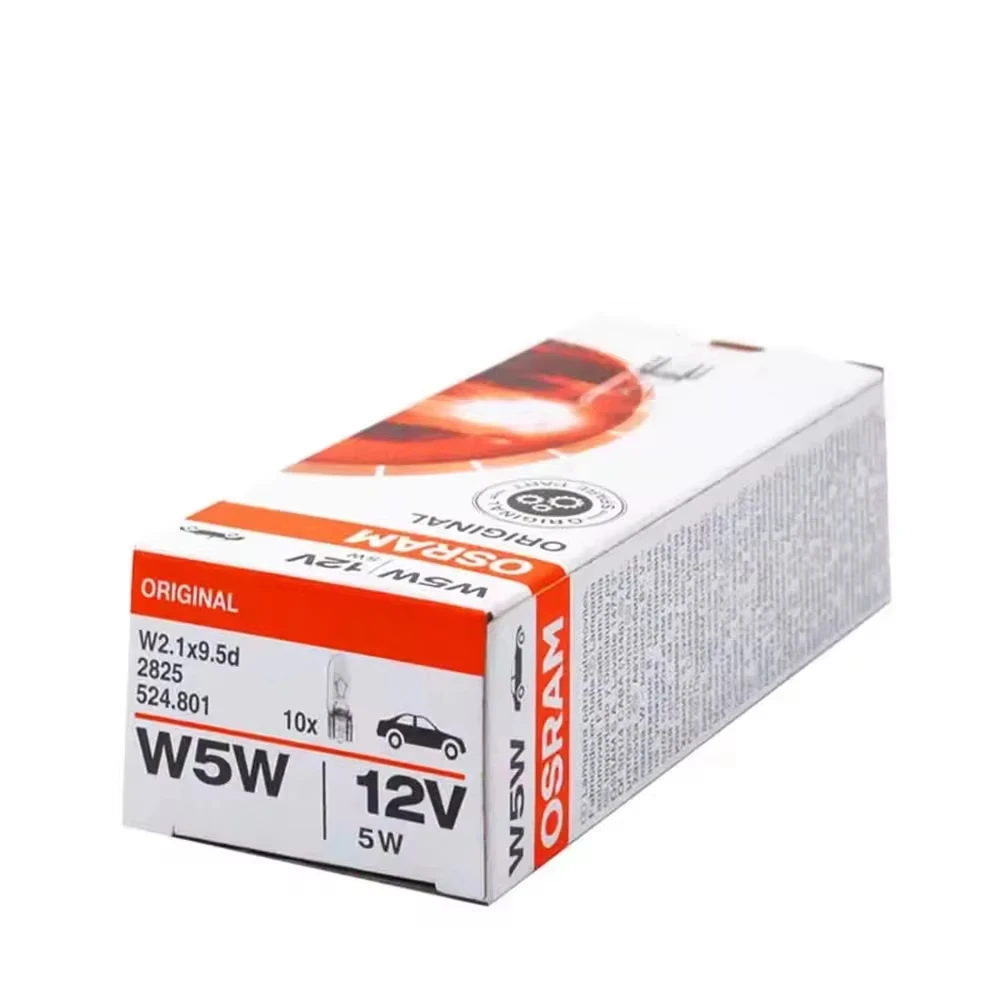 10PCS OSRAM original T10 W5W car interior light standard turn signal lamp 12V 5W W2.1x9.5d 2825 yellow auto halogen bulb OEM