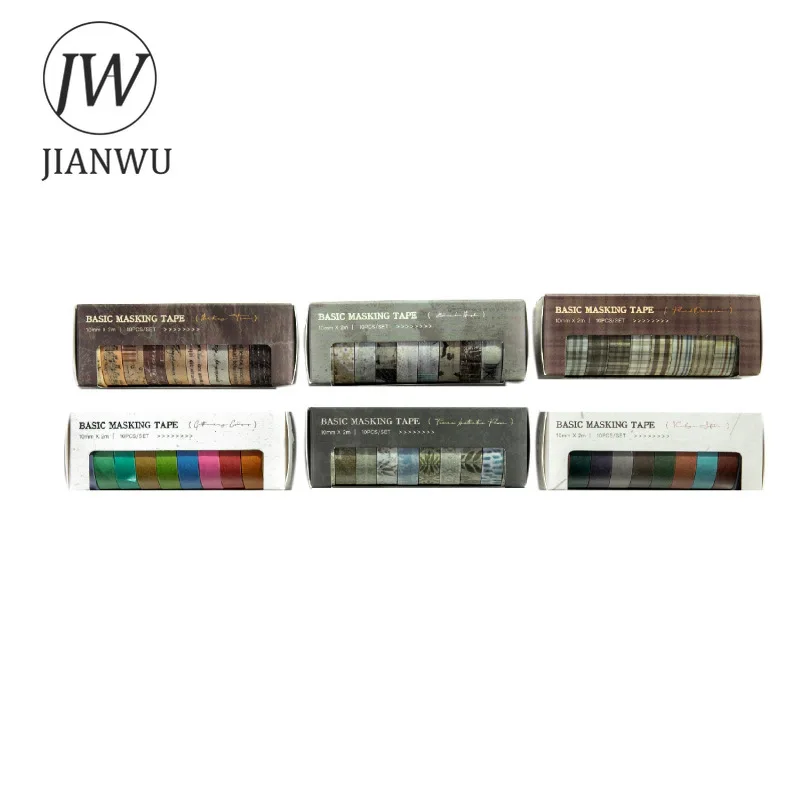JIANWU 10 롤/세트 기본 라이프 시리즈 빈티지 패턴 풍경 소재 콜라주 와시 테이프 크리에이티브 DIY 저널 문구