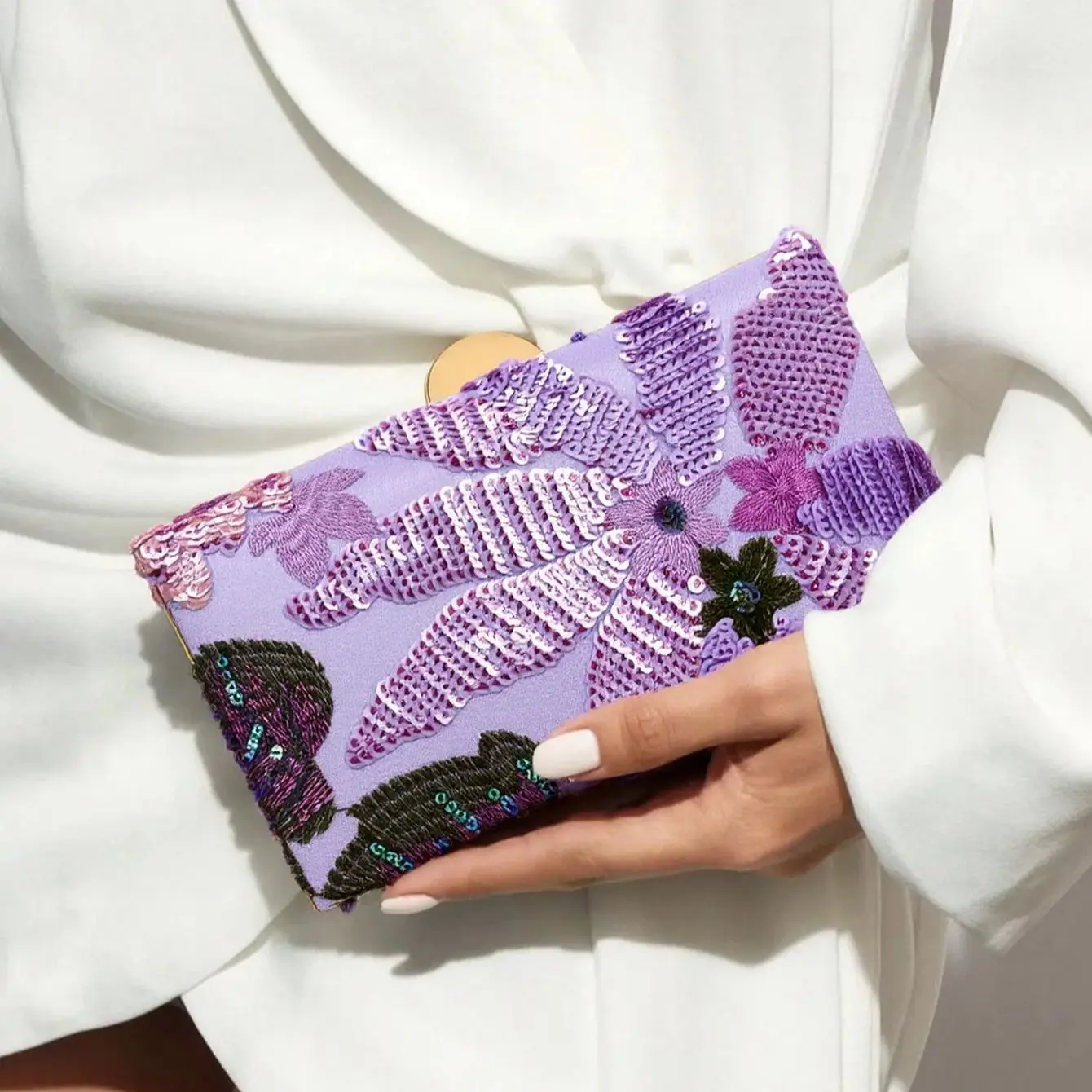 Purple Embroidered Ladies Square Box Bag for Parties