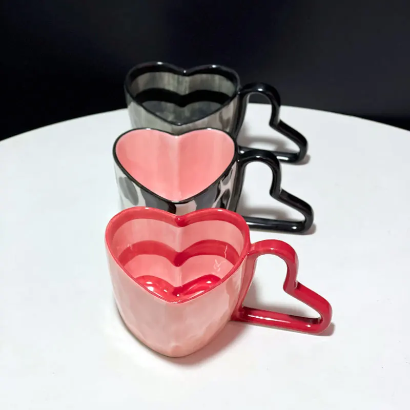 300ml 10oz Heart Shape Coffee Mug Creative Personality Unique Design  Ceramic Cup with Heart Shape Handle Lovely Gift for Besties