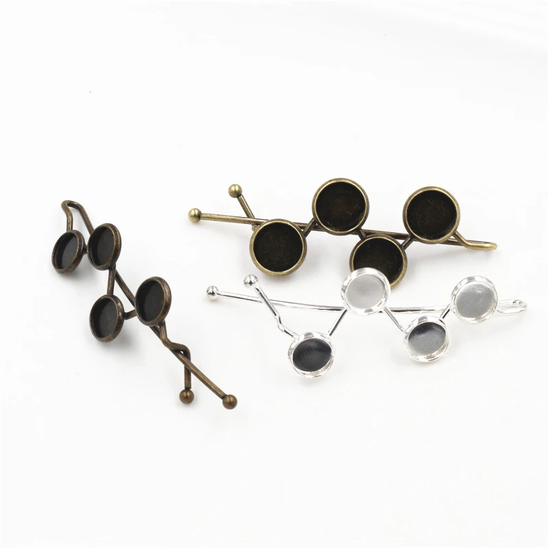 5 Stück 8mm 10mm 12mm Vier Cameos Versilbert Bronze Messing Haarnadel Haars pangen Basis Einstellung Cabochon Cameo