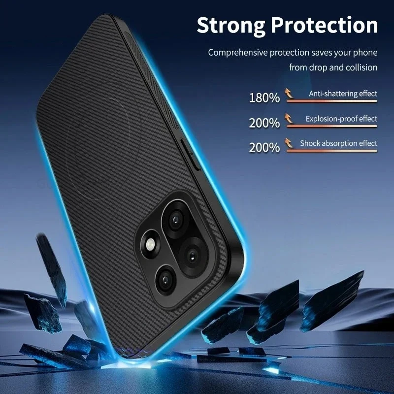 Premium Carbon Fiber Soft TPU Shockproof Case with MagSafe and Lens Protection