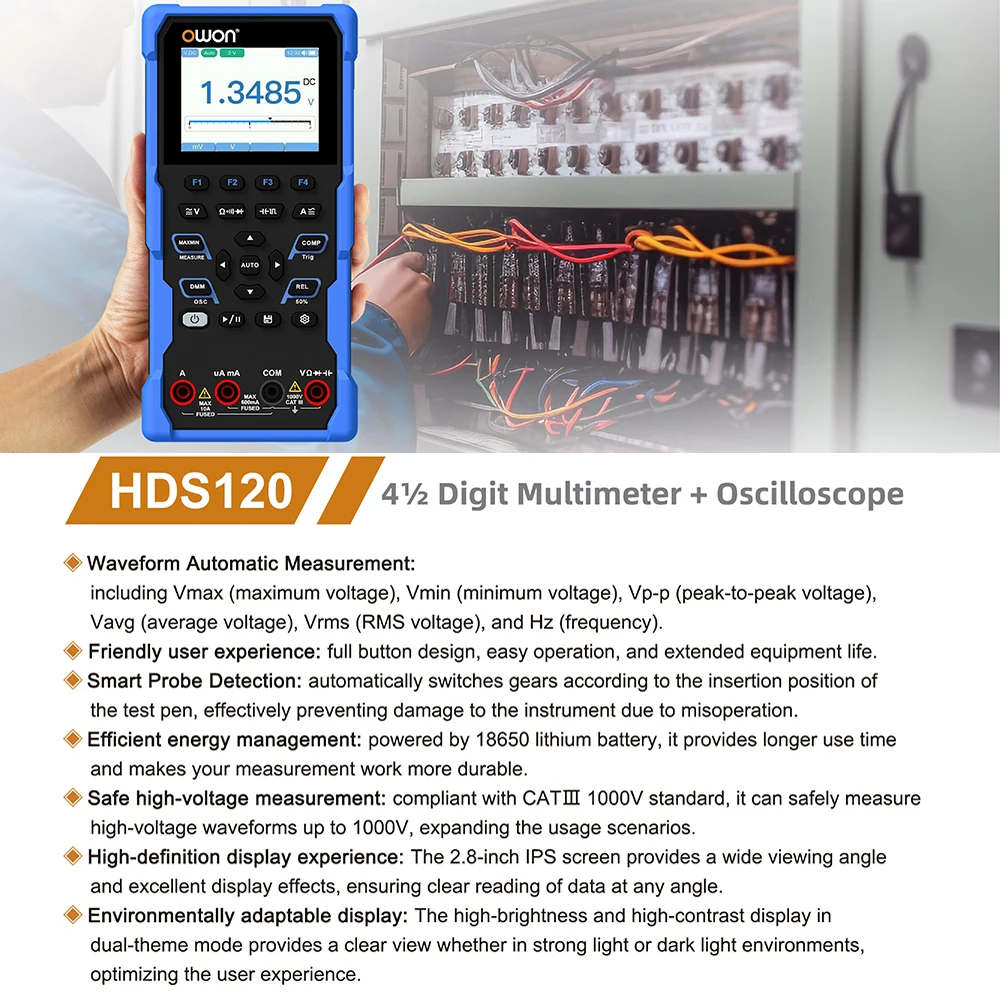 OWON HDS120 Oscilloscope Multimeter,4 1/2 Digit True RMS Multimeter,1MHz Digital Oscilloscope,AC DC Voltmeter Current Measure 2