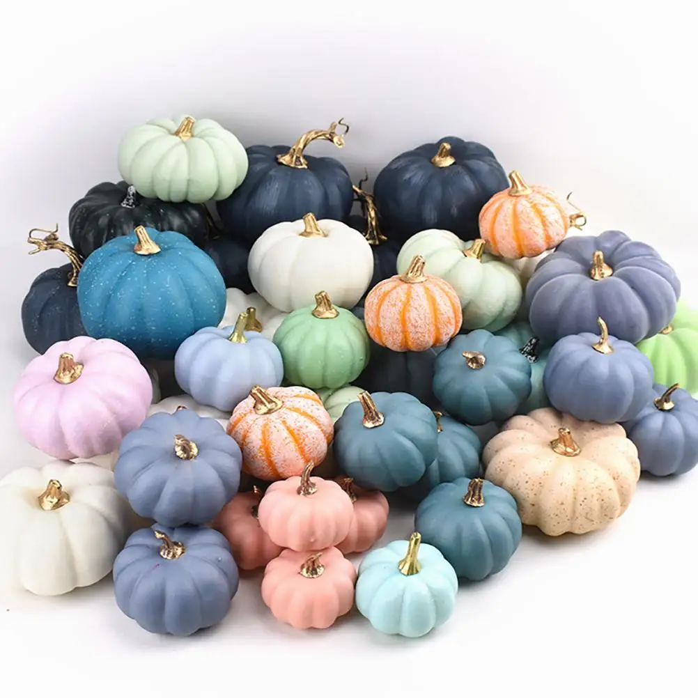 Artificial Autumn Pumpkins Fake Foam Pumpkins For Halloween Thanksgiving Halloween Decoration 16Pcs