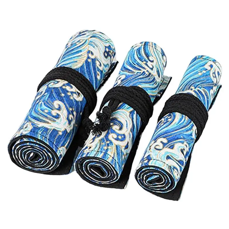 

Canvas Roll Up Pencil Bag Pen Curtain Case Makeup Wrap Holder Storage Bag Pouch School Supplies