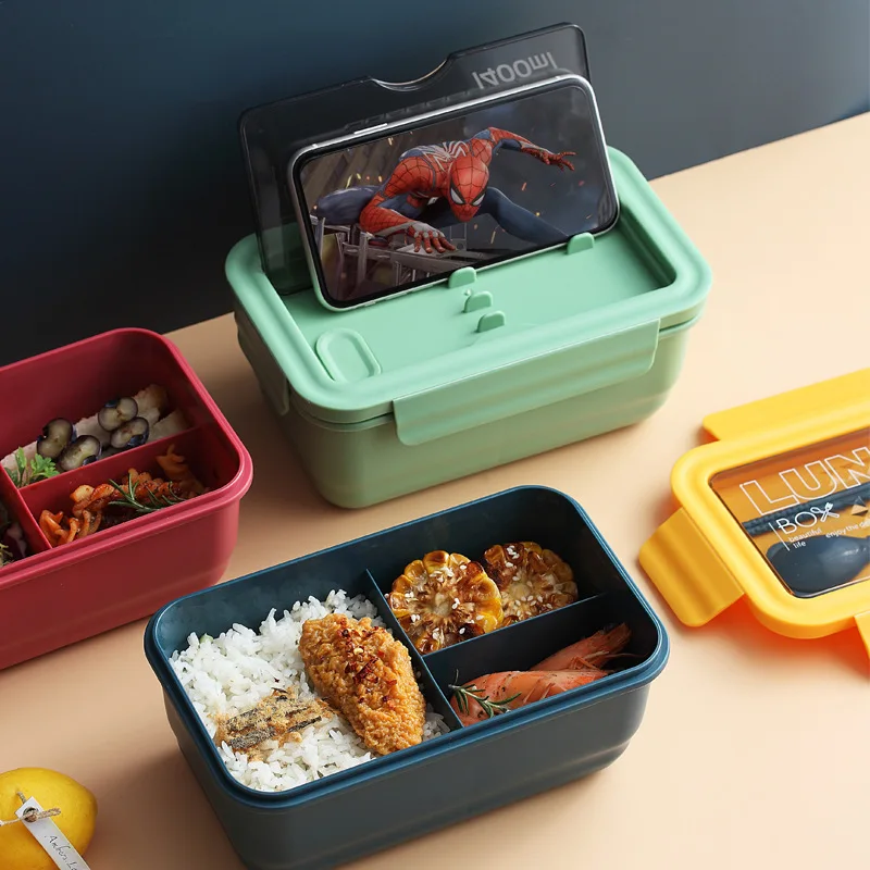 Collapsible Bento Box Portable Hermetic Lunch Box 2 Layer Grid Children  Student Bento Box with Fork Spoon Leakproof Microwavable - AliExpress