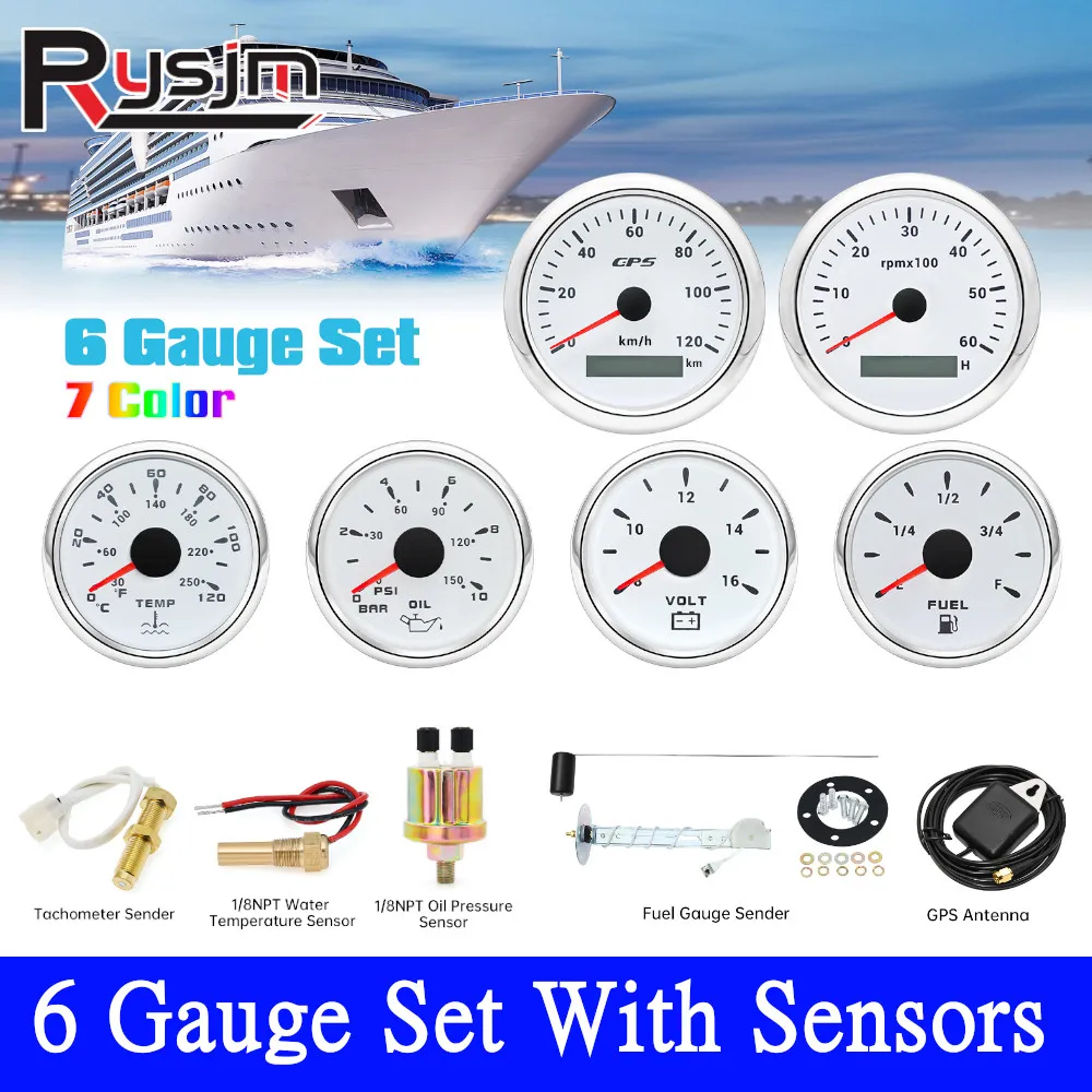 

Водонепроницаемый Тахометр 85 мм GPS Спидометр 120 км/ч набор измерительных приборов 7 цветов подсветка индикатор давления топлива/воды/напряжения/масла + датчик