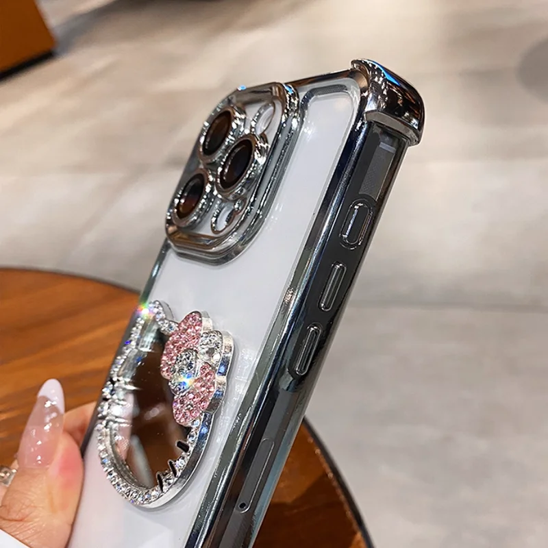 Kitty Mirror Electroplate Shockproof Phone Case with Bracelet
