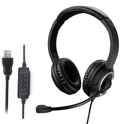 Premium Wired USB Noise - Cancelling Over - Ear Headset with Microphone (Black)