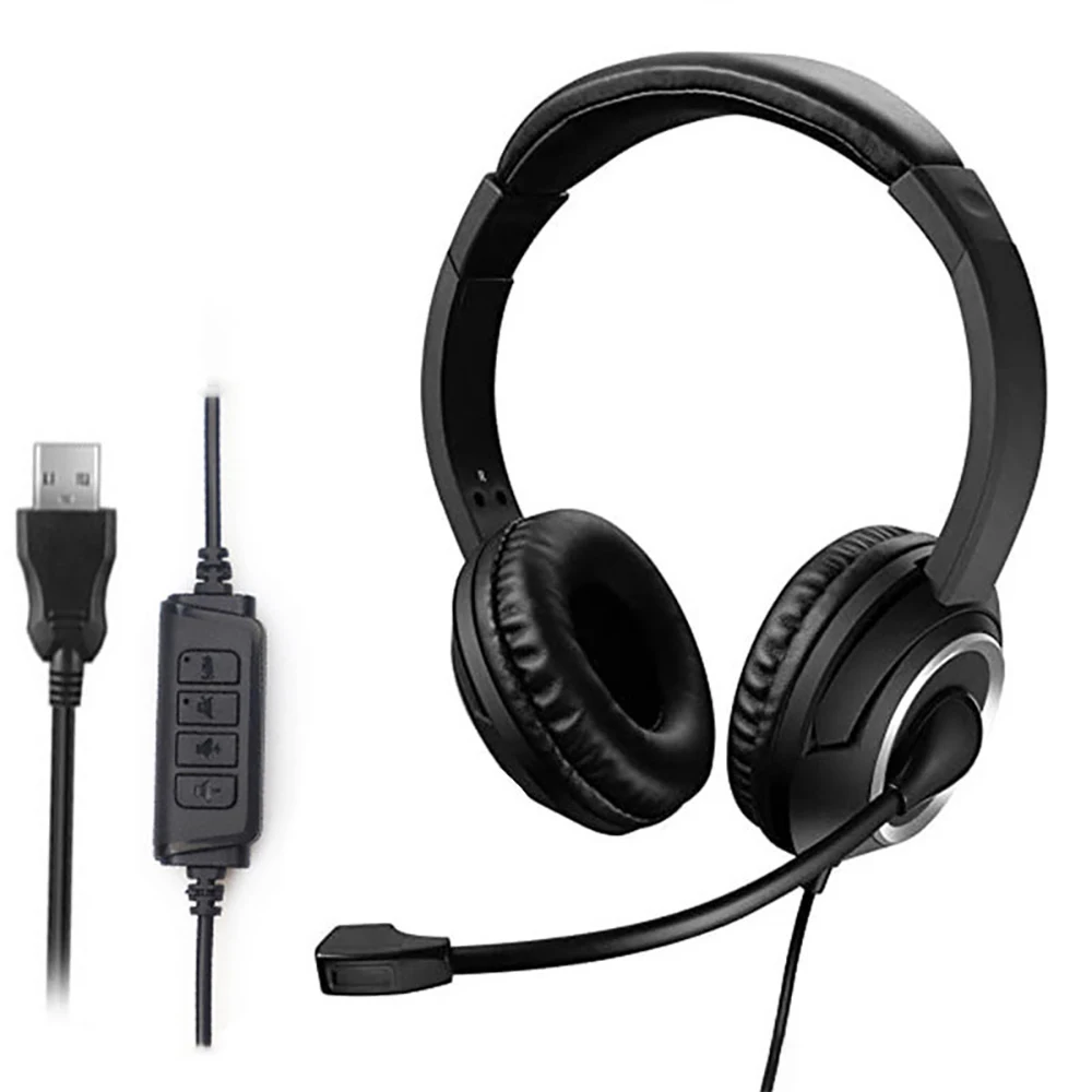 Wired USB Headset Call Center Headphones with Microphone Noise Cancelling Over Gaming Over-Ear Headsets for Computer PC Laptop 2