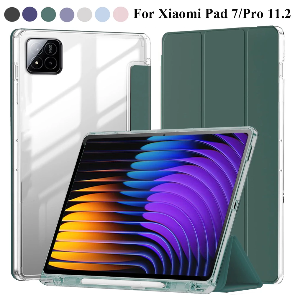 Hybrid Slim Tablet Case with Built-in Pencil Holder and Clear Transparent Shell