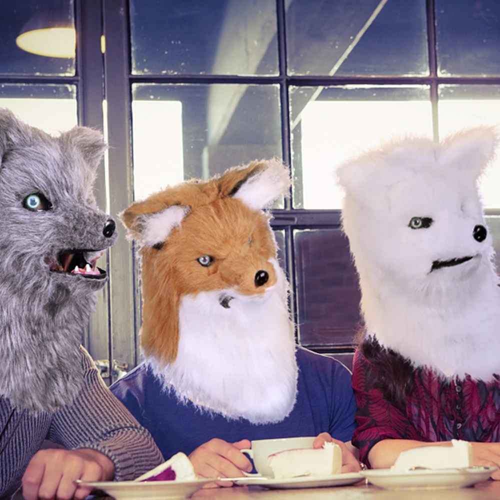 Costume de Noël en fourrure longue, Husky, chien, renard, mascotte, loup, blanc, violet, cosplay, fête d'Halloween, trempé A