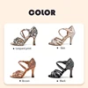 HROYL Ballroom Latin Dance Shoes Ladies Girls New Silk Satin Shiny Rhinestone Cuban High Heels Party Salsa Dance Shoes Women 2