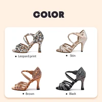 HROYL Ballroom Latin Dance Shoes Ladies Girls New Silk Satin Shiny Rhinestone Cuban High Heels Party Salsa Dance Shoes Women 2