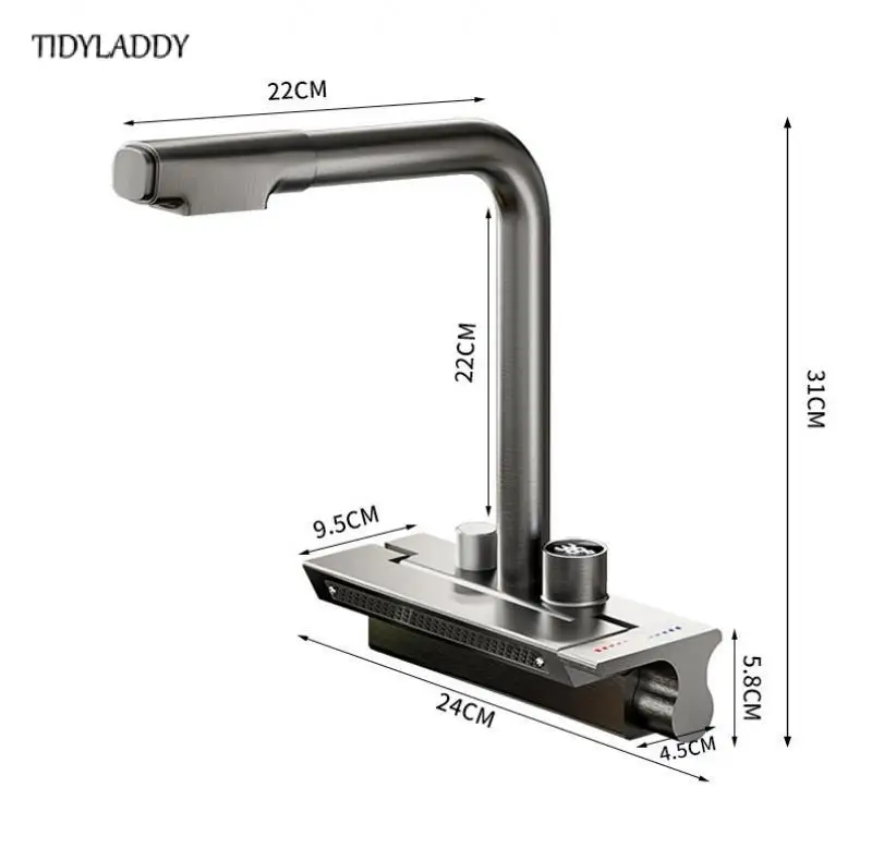 WaterfallGreySinkKitchenFaucetsPullOutKitchenSinkWaterTapHot