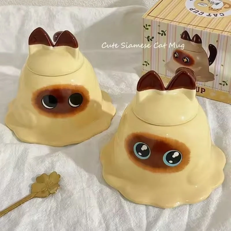 Creative Ceramic Mug Home Cute Cat With Lid Funny Storage Coffee Cup Halloween Desktop Decoration Girl Holiday Gift