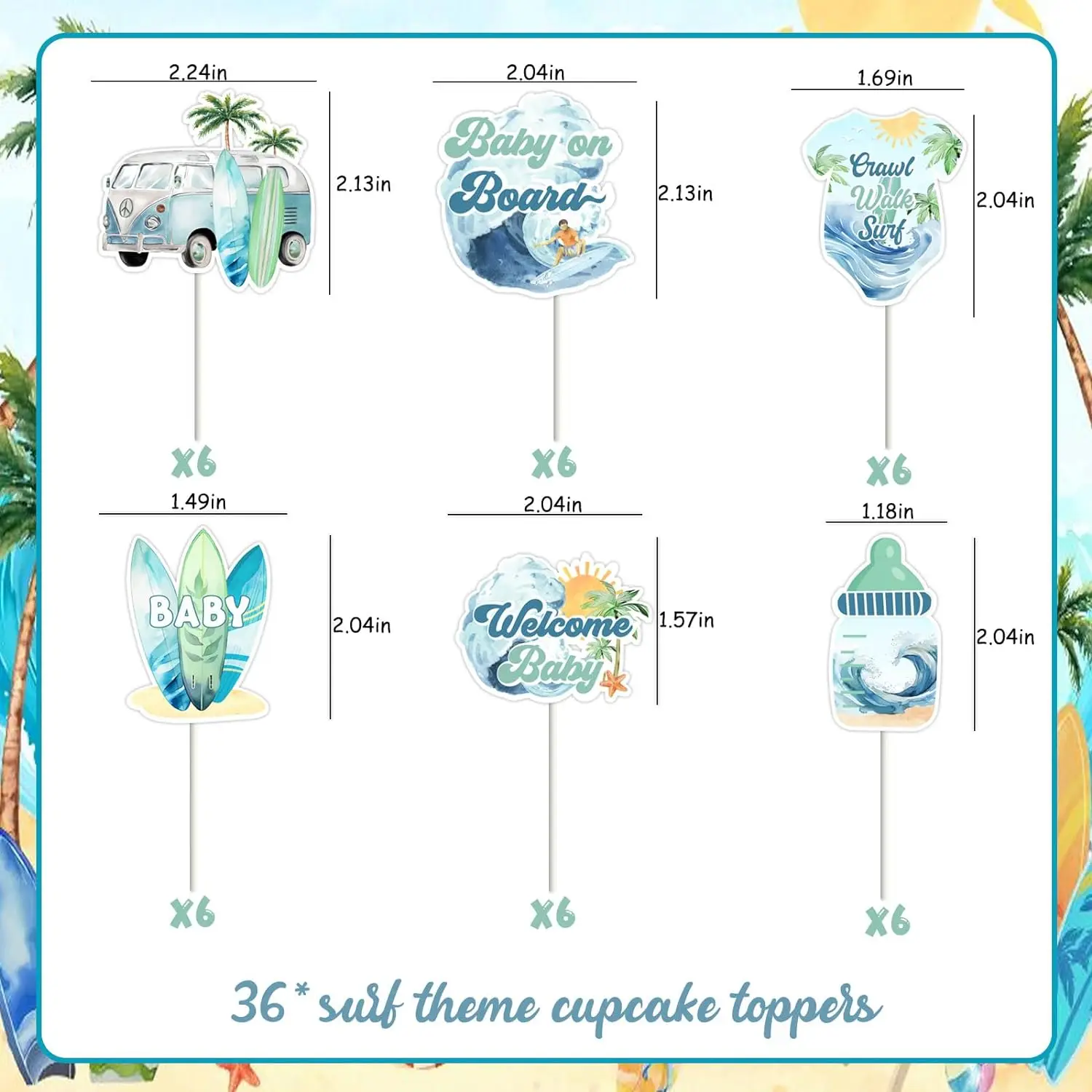 Baby On Board Surf Theme Baby Shower Decorations – Banner, Garland, Cake Topper & Balloons Set - View #8