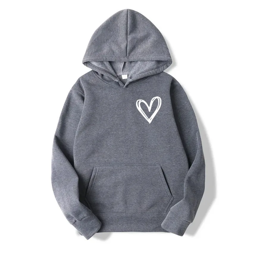 Simplic Heart Print Women Sweatshirt Soft Casual Loose Vintage Female Hoodies Winter Warm Fleece Student Tops