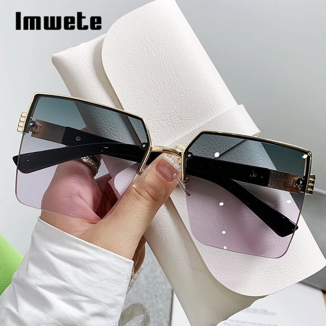 Imwete Metal Square Sunglasses Women Retro Black Gradient Brand