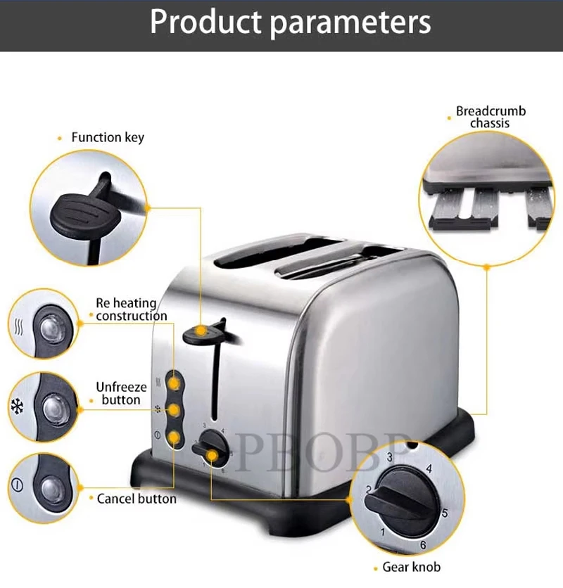 Description Picture 6 of itemPBOBP Stainless Steel Electric Toaster Household Automatic Baking Bread Maker Breakfast Machine Toast Sandwich Grill Pancake