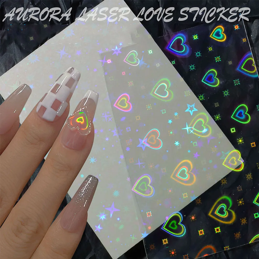 

Nail Stickers Love Aurora Laser Nail Sticker Super Flash Versatile Star Laser Nail Decoration