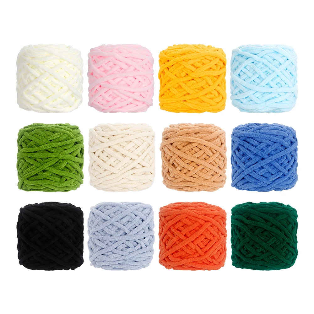 QJH 2Pcs Soft Chenille Yarn, Thick Fluffy Velvet Blanket