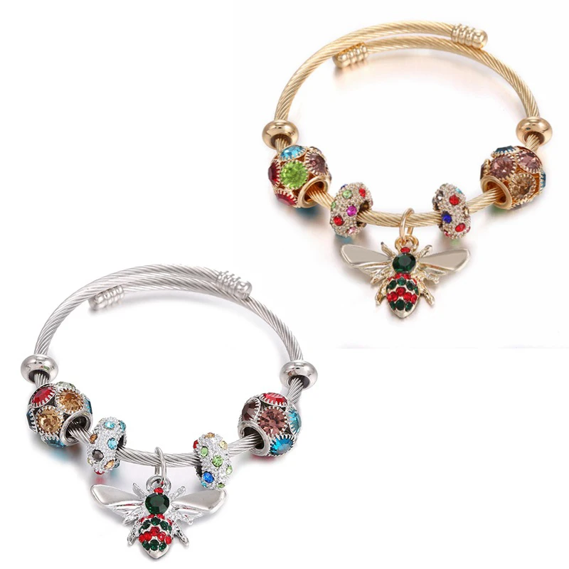 

Hot Sale Classic Bee Stainless Steel Bracelet Colorful Bee Jewelry Bracelet