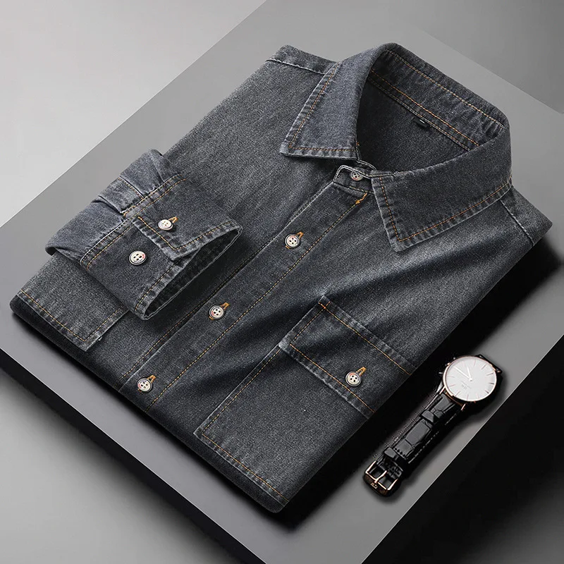 Men's Casual Loose Denim Shirt Spring and Autumn Plus Size LXL2XL3XL 4XL 5XL 6XL 7XL 8XL denim shirt long sleeved shirt