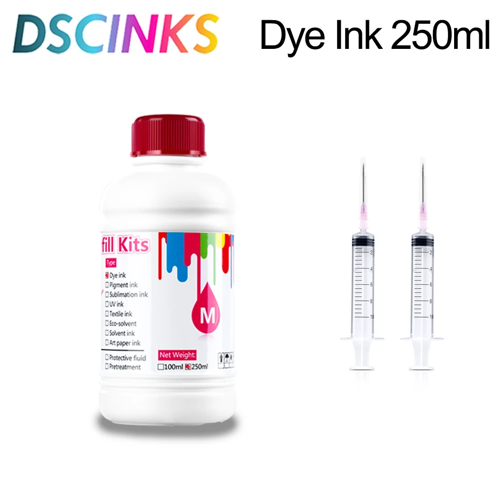 250ml Universal Dye Ink BK C M Y Kit Compatible For HP Canon Epson Brother Deskjet Inkjet Printer Tank Cartridges CISS