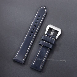 Handcrafted Crazy Horse Leather Watch Strap - Black, Blue, Brown Options - 24mm (Dark blue belt)