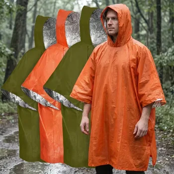 Survival Emergency Rain Poncho Thermal Blanket Heat Reflective Waterproof Raincoat for Outdoor Camping Hiking Rain Coat Men 1PC