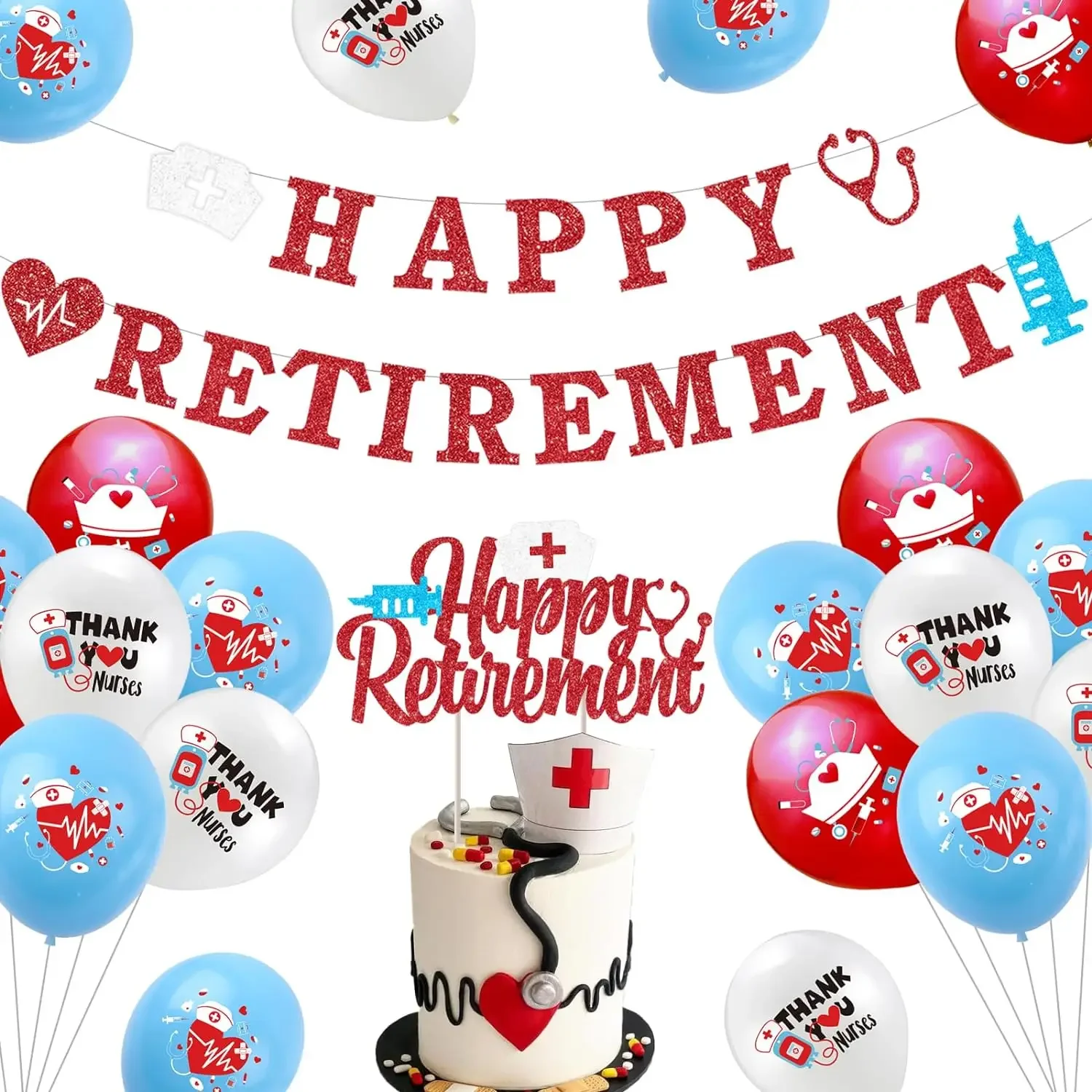 

Nurse Retirement Decorations Happy Retirement Nurse Banner Cake Topper Balloons Nurse Doctor Retirement Party Supplies