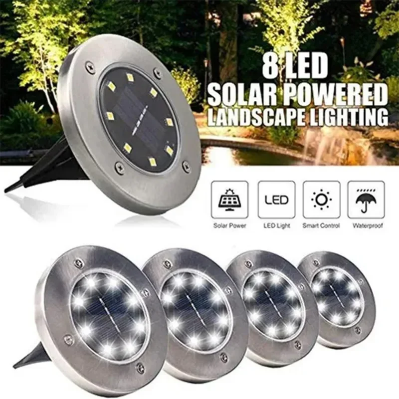 Solar Powered LED Underground Lights Outdoor Waterproof Circular Embedded Garden Lawn Lights Courtyard Lighting Street