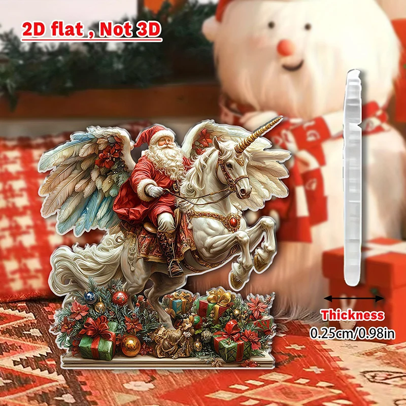 Christmas Reindeer Sleigh Santa Figurine 2D Acrylic Christmas Santa Claus On Sleigh With Reindeers Decorations Holiday Santa