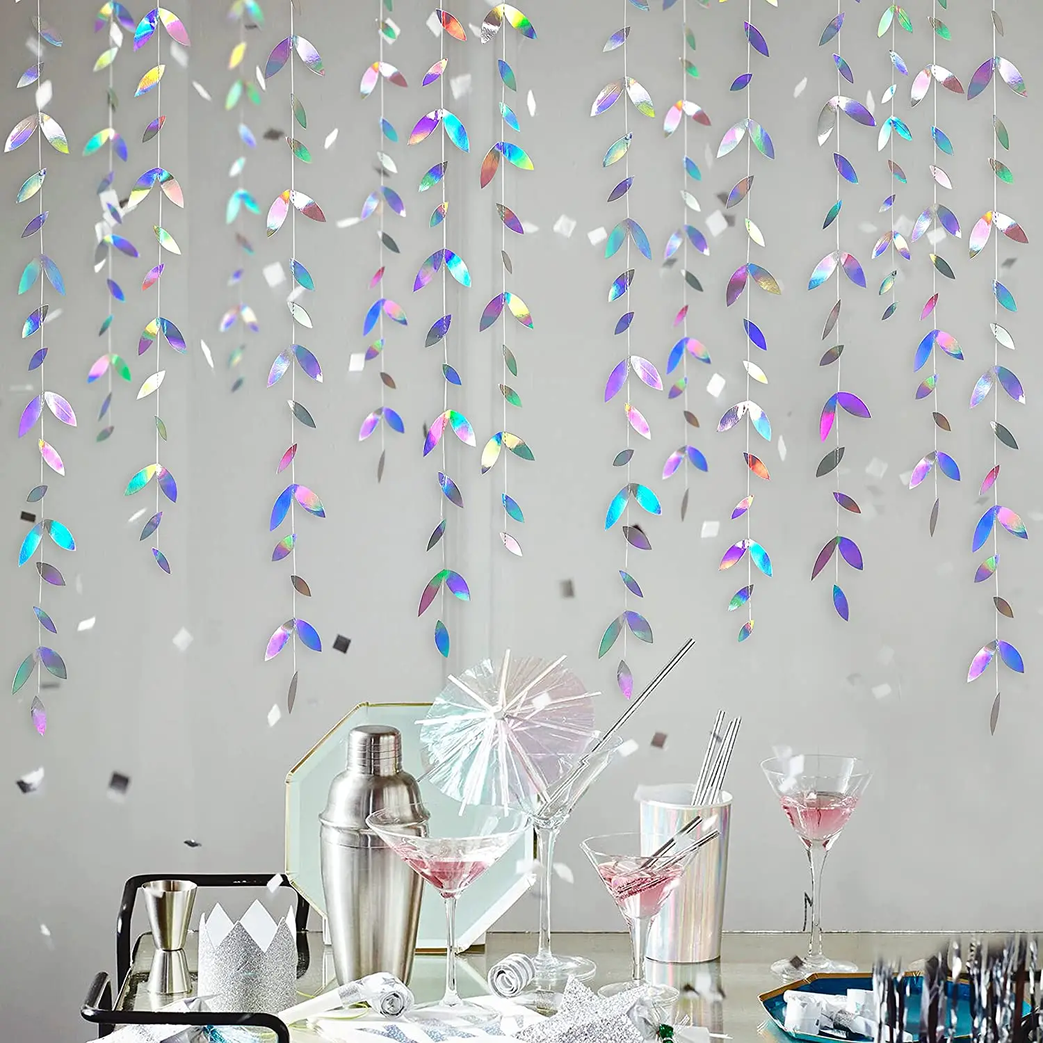Iridescent Paper Leaf Snowflakes Garland Mermaid Birthday Tea Party Hanging Leaves Star Streamer Xmas New Year Banner Decoration birthday streamers,paper birthday banner,birthday banner,paper garland,party decorations