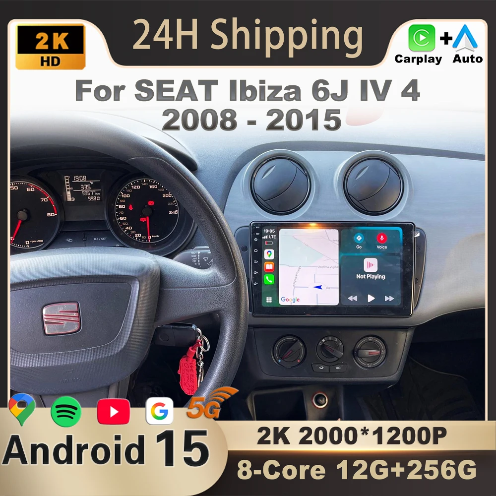 Radio para Auto SEAT Ibiza 6J IV 4 2008-2015, Android 15, GPS, Multimedia, Auto Carplay, Nuevo Ventilador BT, Navegación, WiFi+2K DSP 1