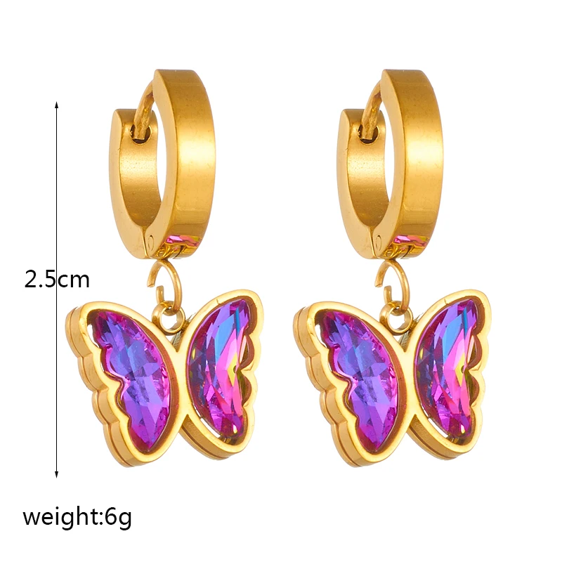 DIEYURO 316L Stainless Steel Heart Butterfly Crystal Charm Earrings For Women Girl Fashion Waterproof Ear Jewelry Gift Party